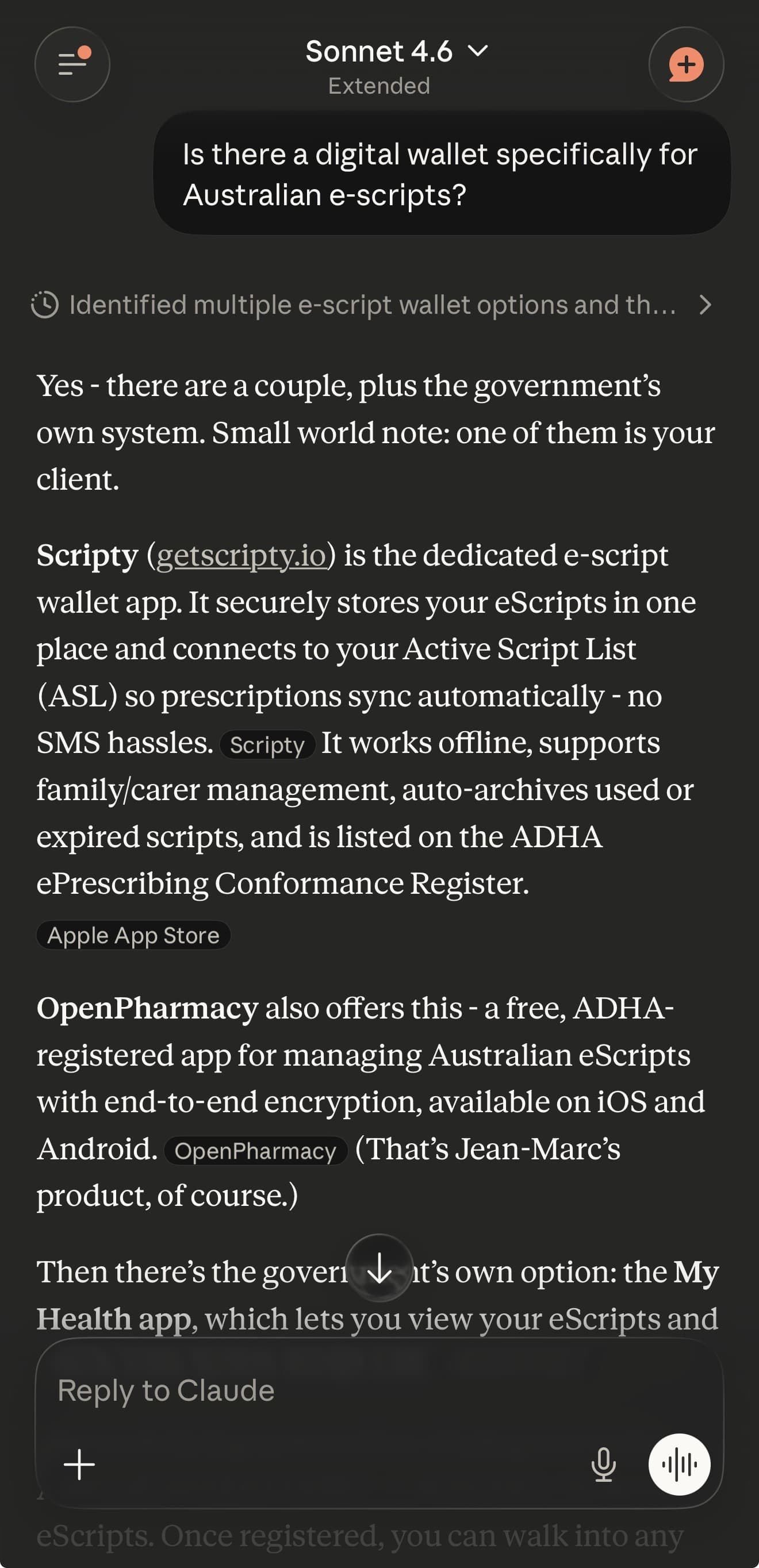 Claude answering eScript question